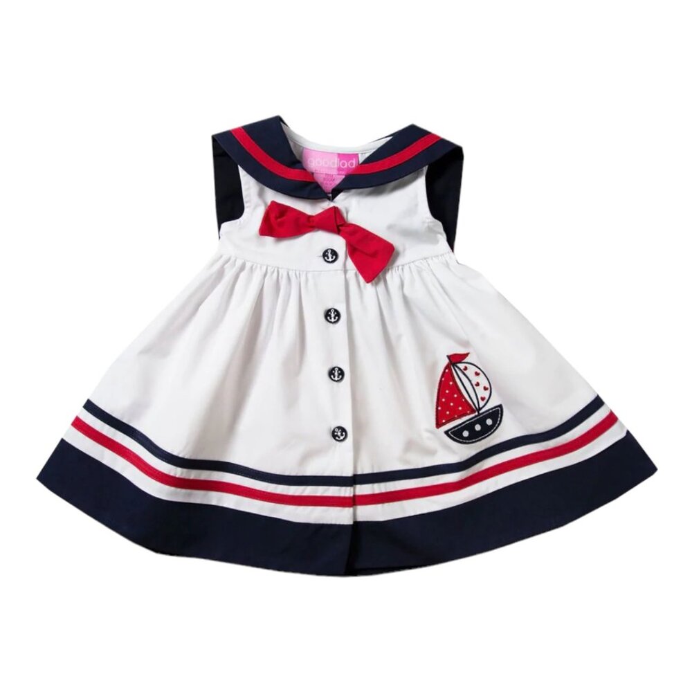 NWT $58 Good Lad 18m Girl Sailors Dress White Poplin Nautical Sailboat Applique - Picture 13 of 15